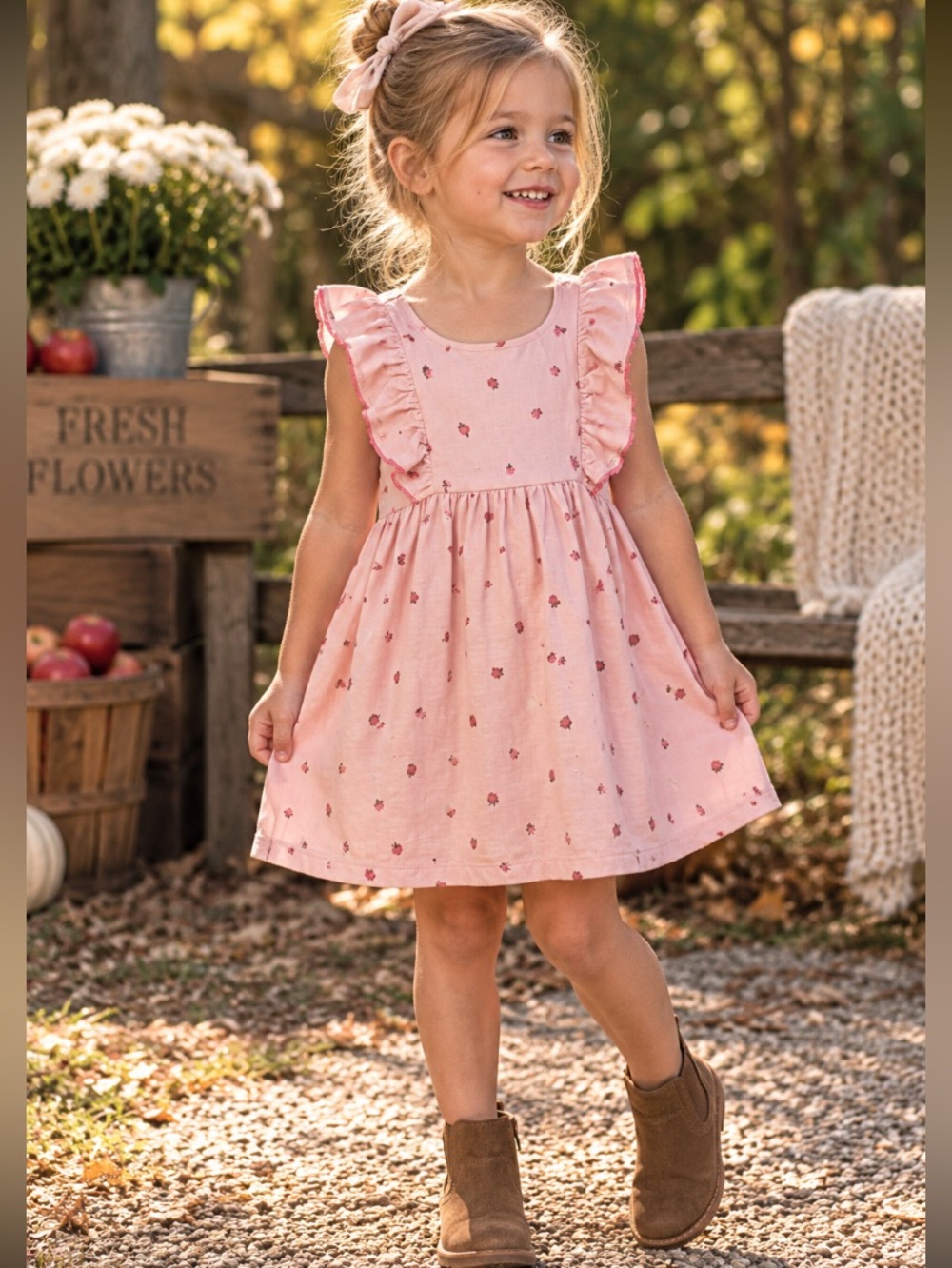 NWT 100% Cotton strawberry Gerber Pink Floral Ruffle Sundress